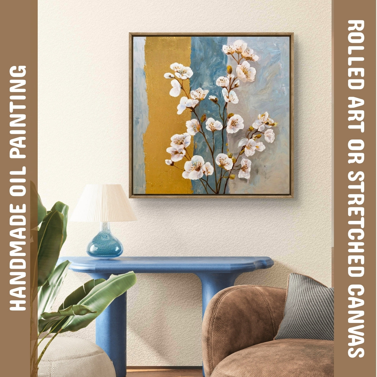 Gilded White Florals (Canvas Oil Painting - 80X80 cm)
