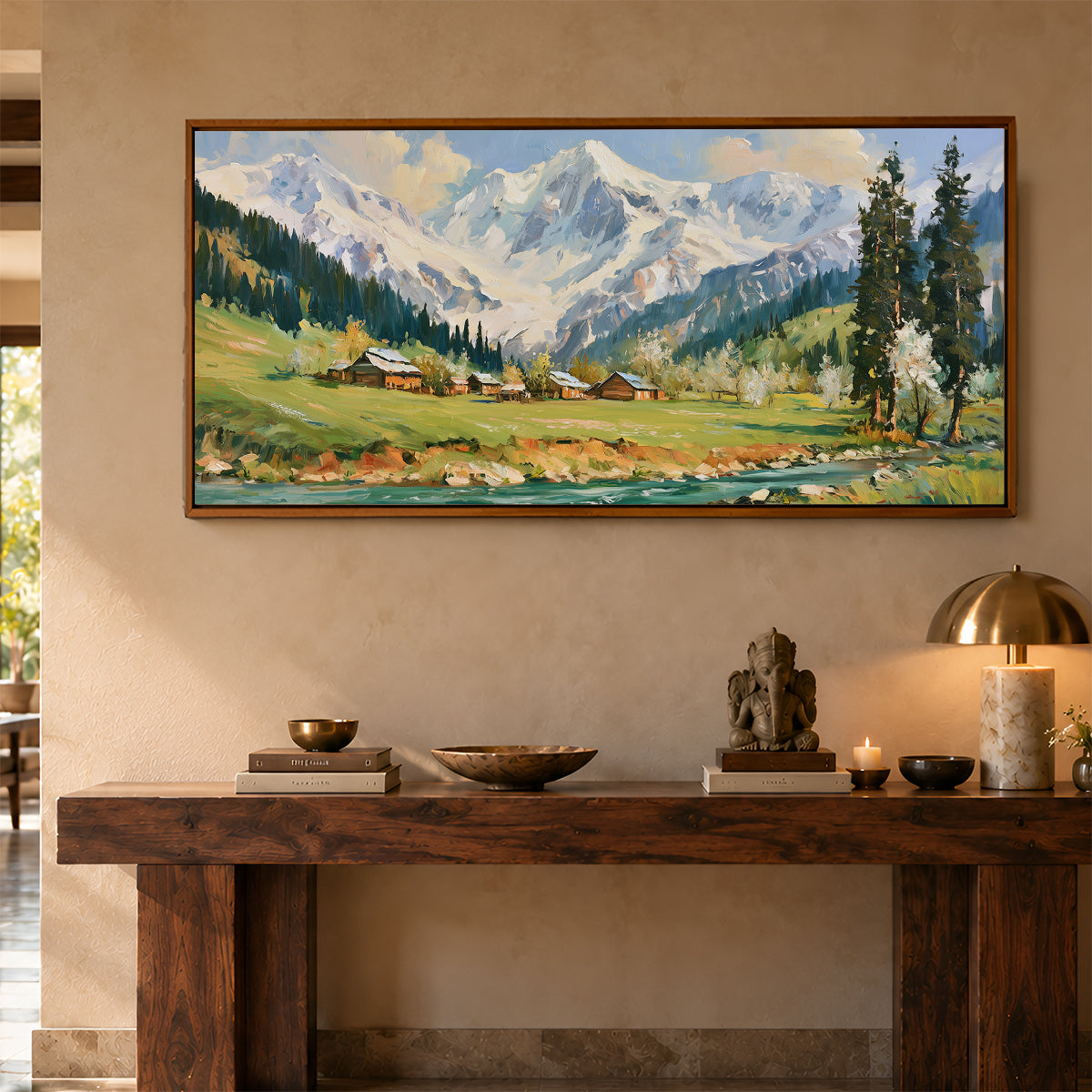 Panoramic Indian Painting in a Lifestyle Setting