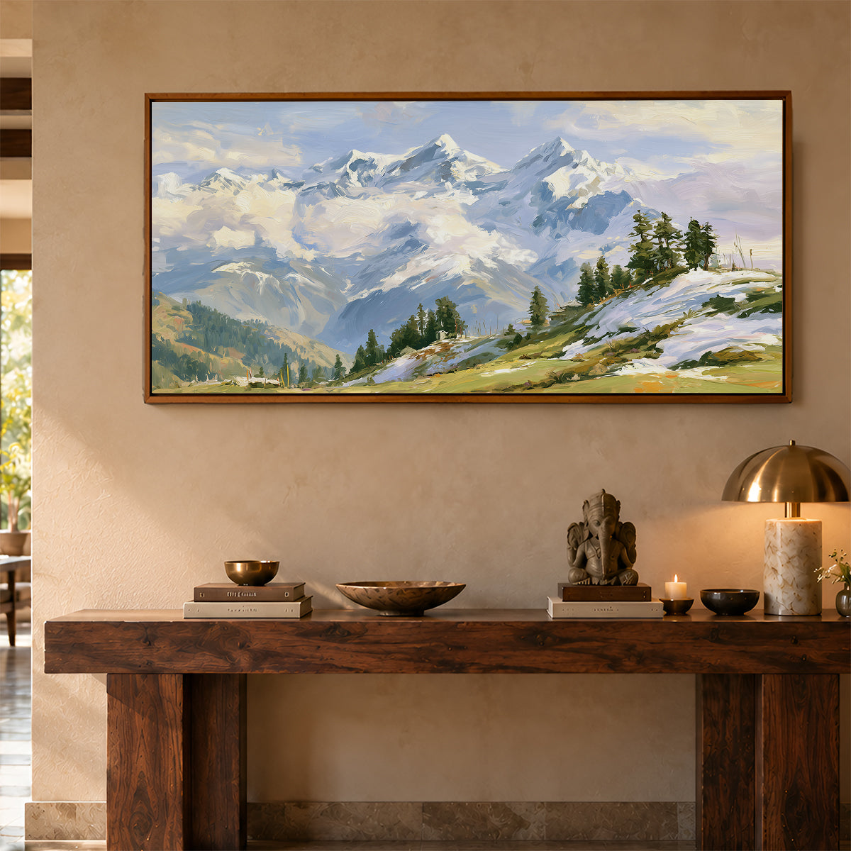 Panoramic Indian Painting in a Lifestyle Setting