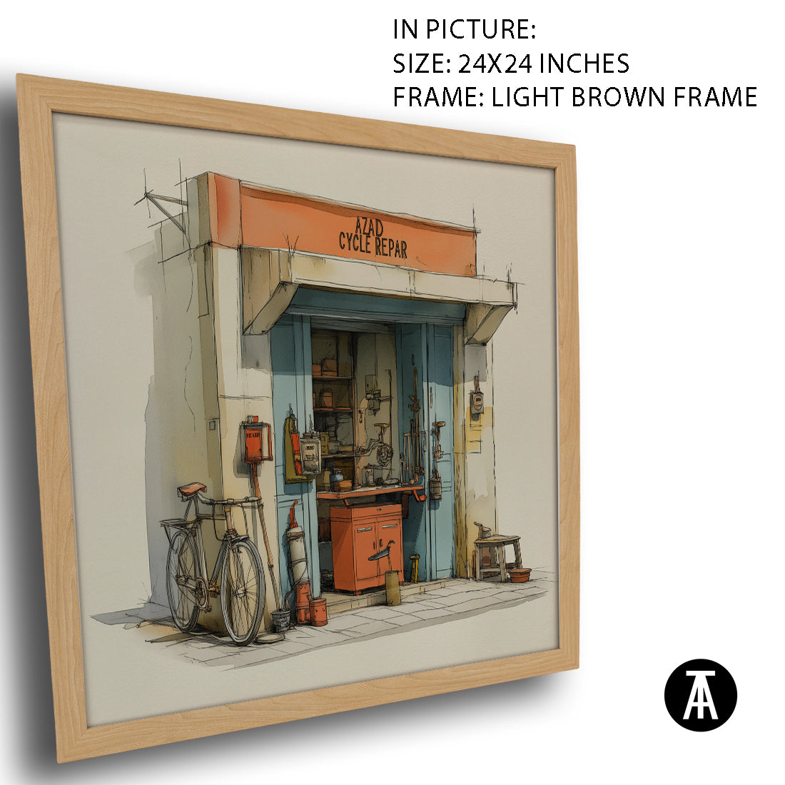 Artwork in Light Brown Frame