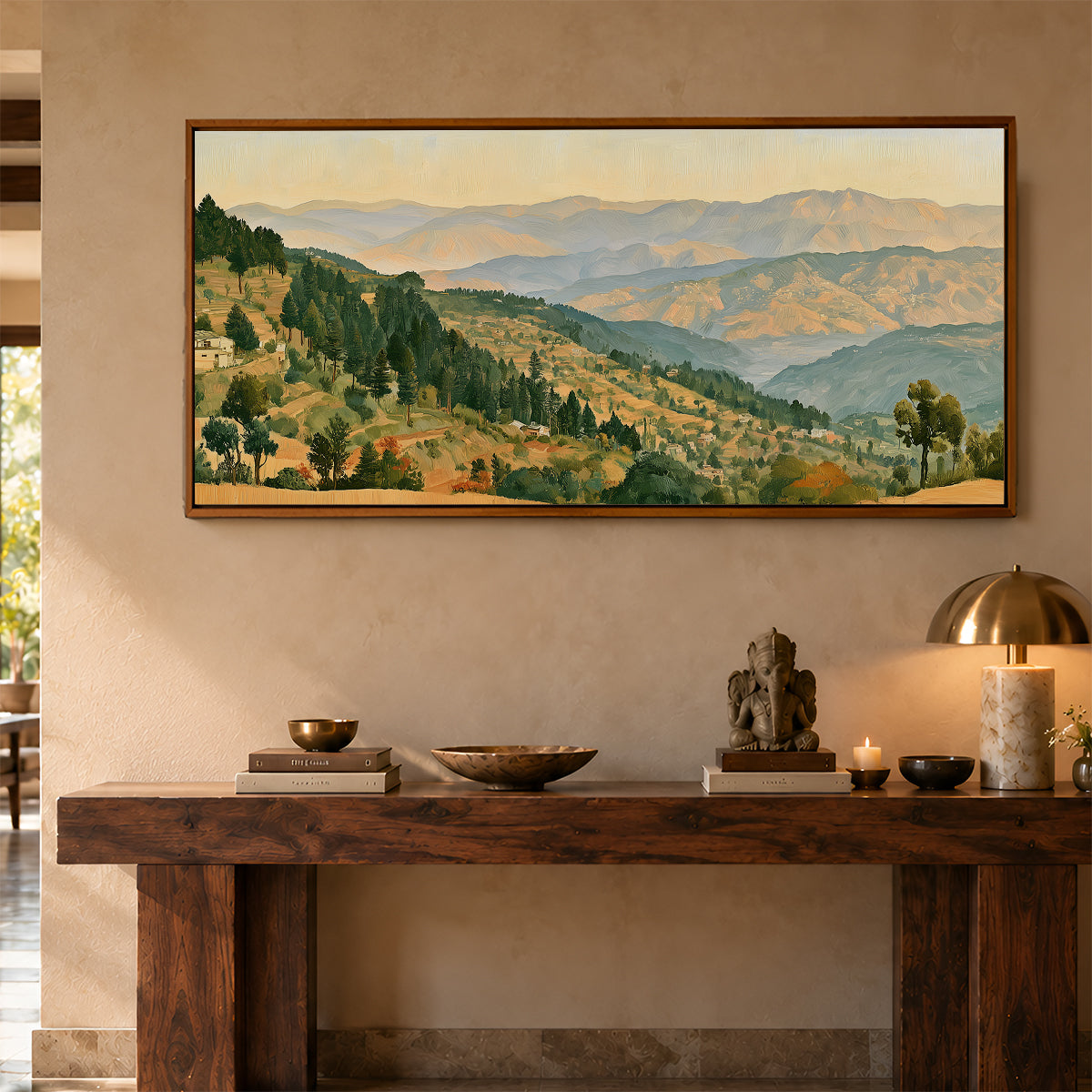 Panoramic Indian Painting in a Lifestyle Setting