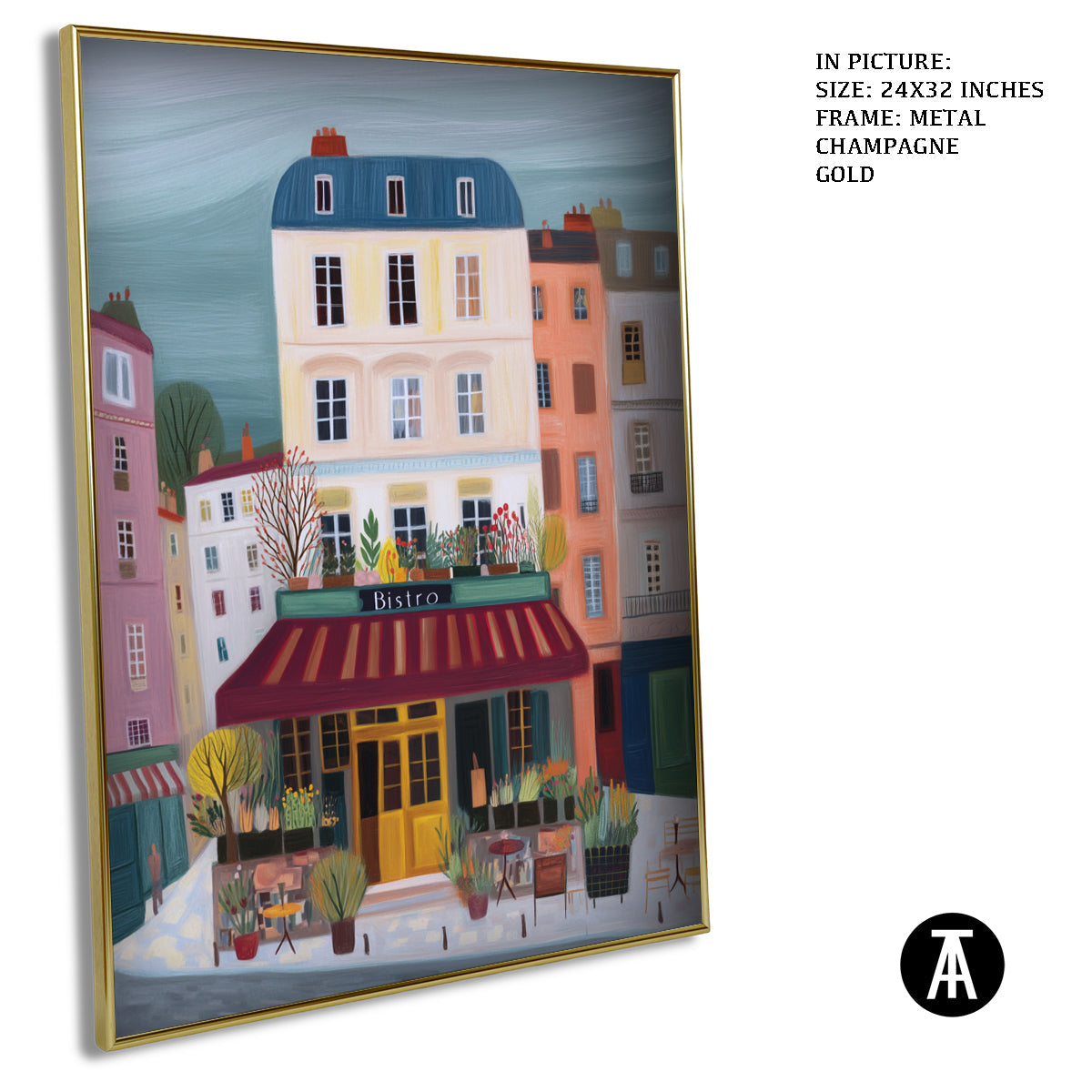 Artwork in Metal Champagne Gold Frame