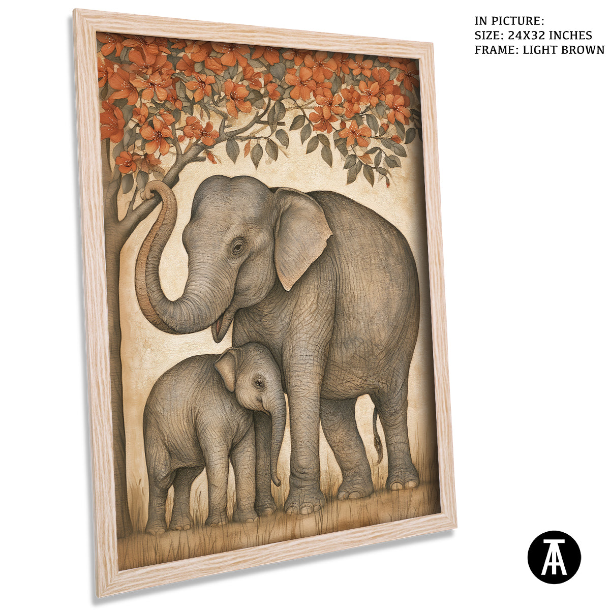 Artwork in Light Brown Frame