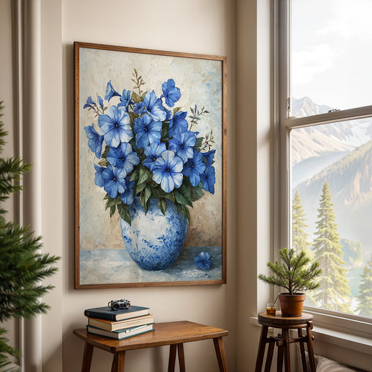 Blue Flowers in a Pot by Fleurs de la Terre