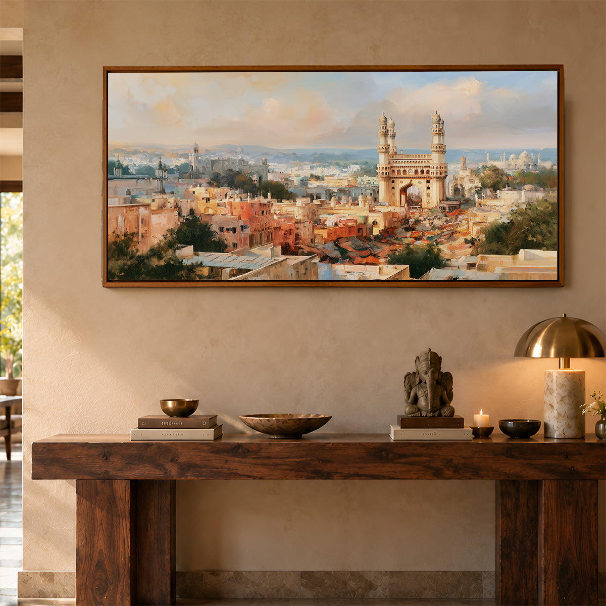 Panoramic Indian Painting in a Lifestyle Setting