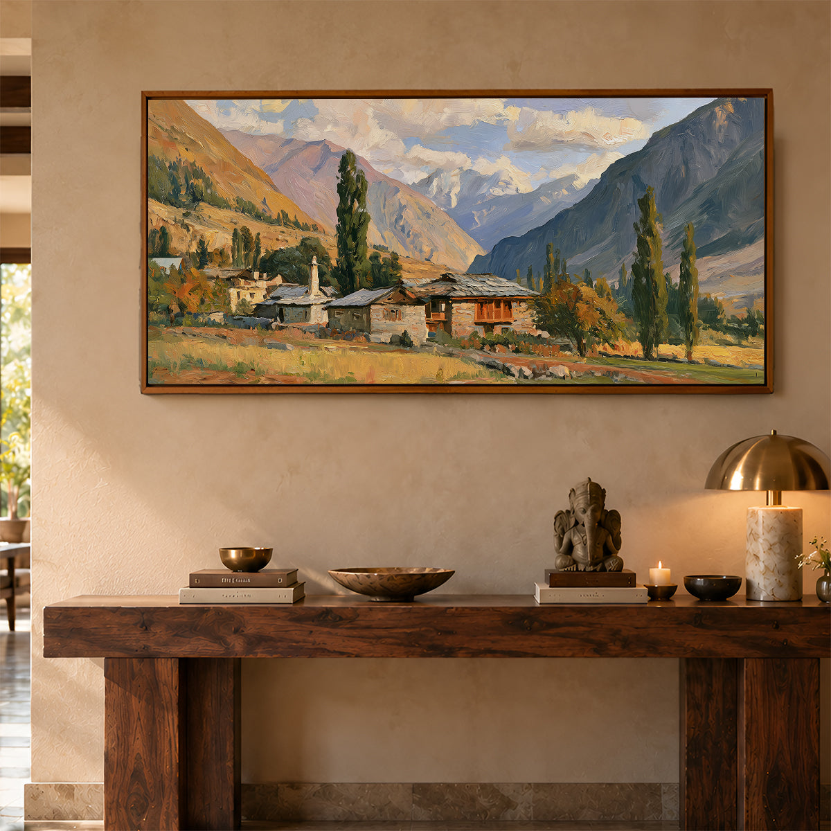 Panoramic Indian Painting in a Lifestyle Setting
