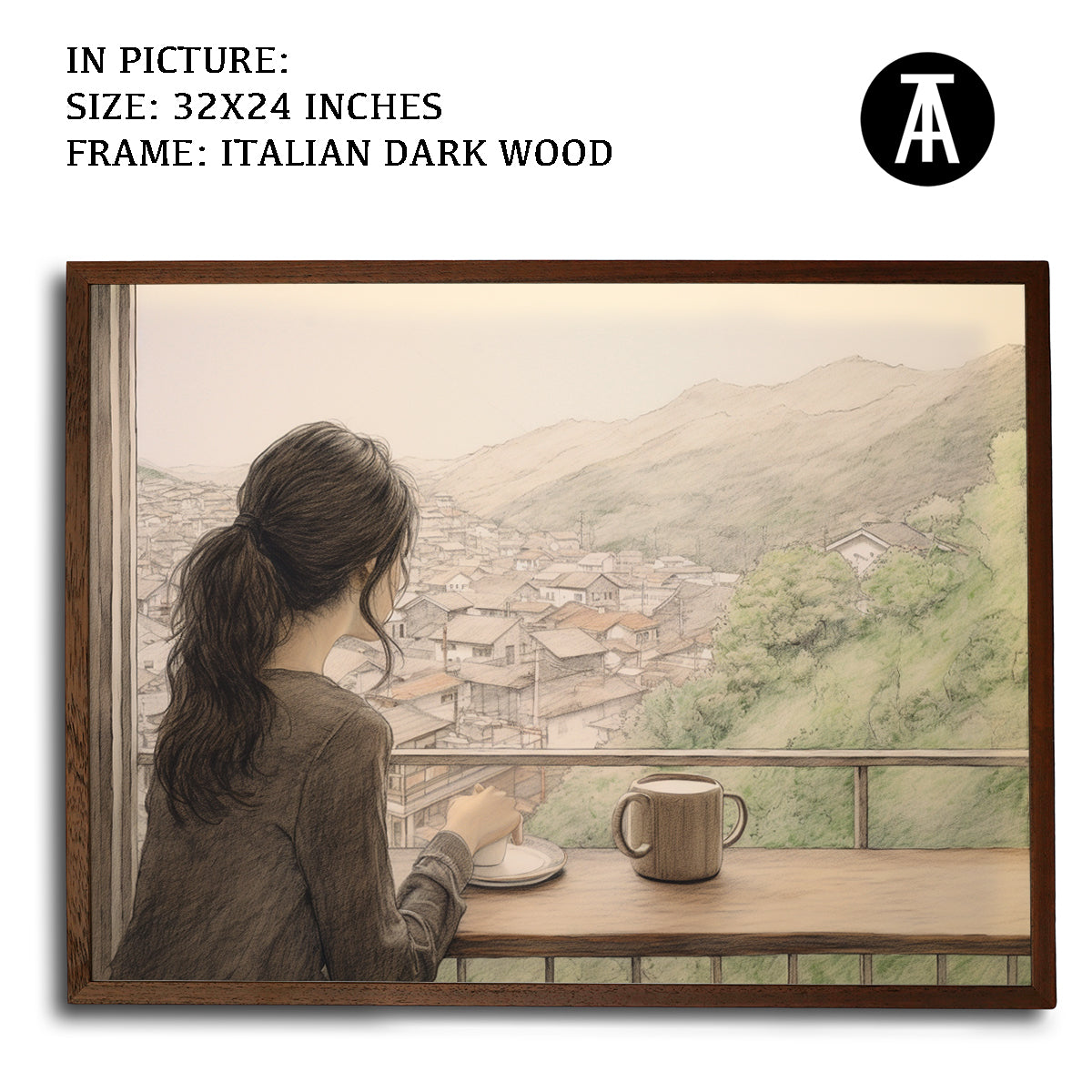 Artwork in Dark Wood Frame