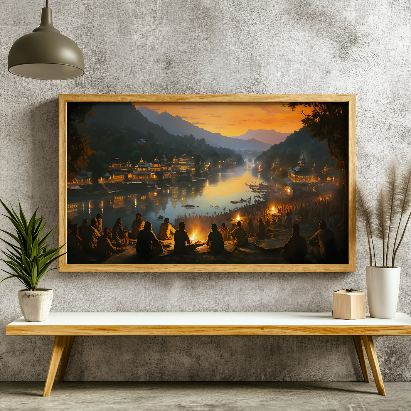 Panoramic Indian Painting in a Lifestyle Setting