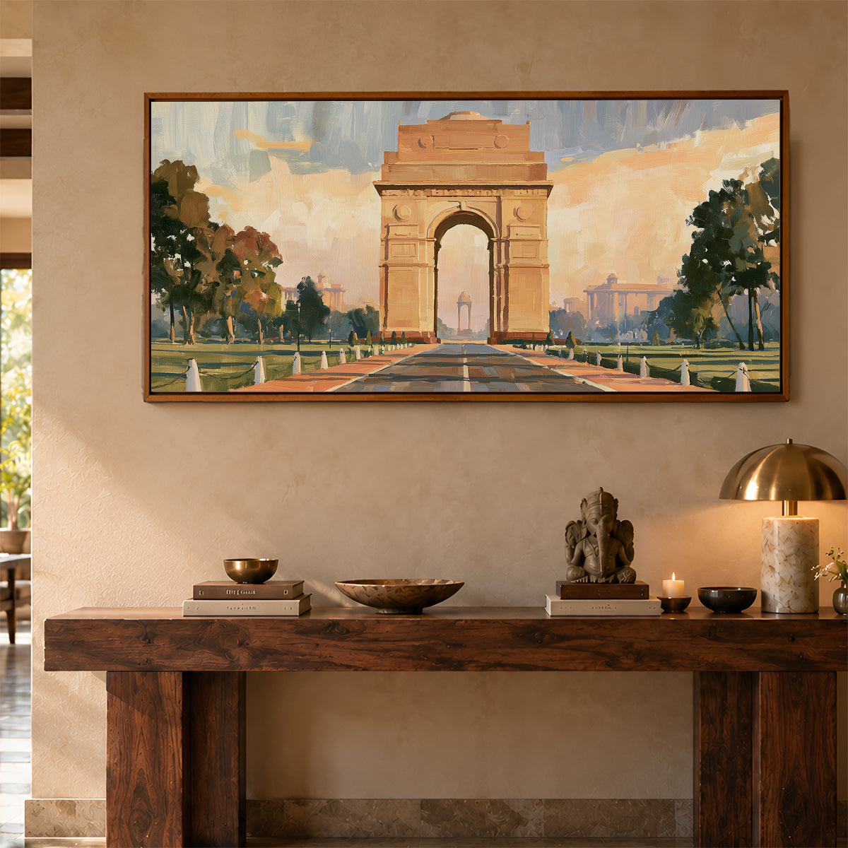 Panoramic Indian Painting in a Lifestyle Setting
