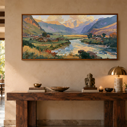 Panoramic Indian Painting in a Lifestyle Setting