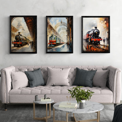 British Vintage Trains Living Room Wall Painting ( 14X18 inches each)