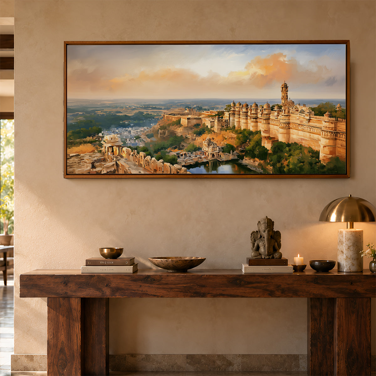 Panoramic Indian Painting in a Lifestyle Setting