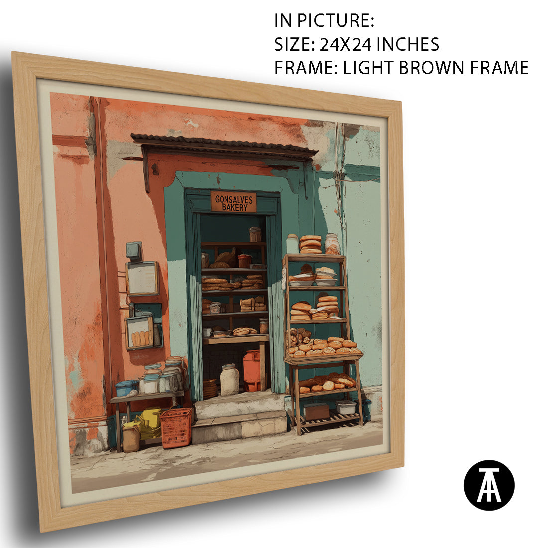 Artwork in Light Brown Frame