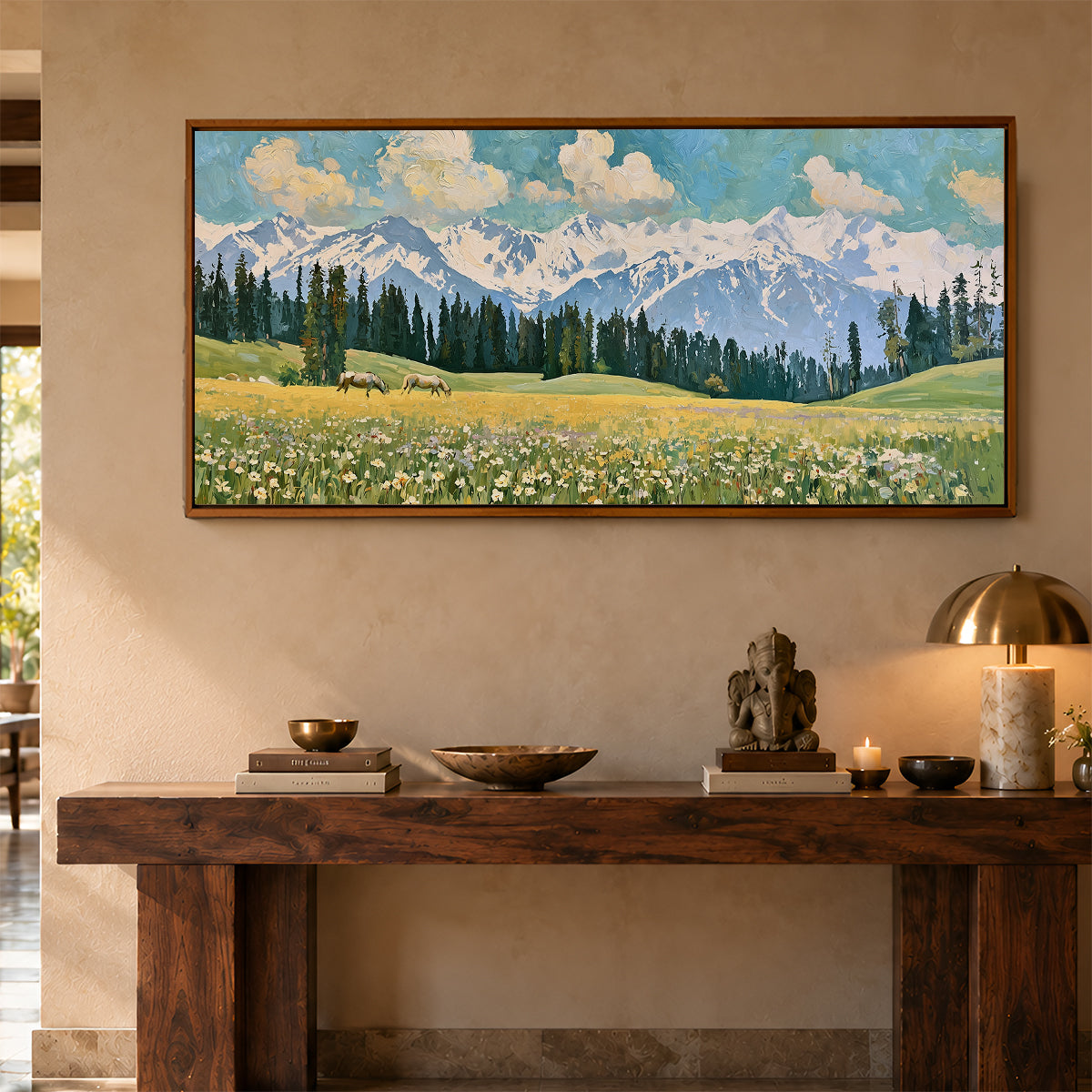 Panoramic Indian Painting in a Lifestyle Setting