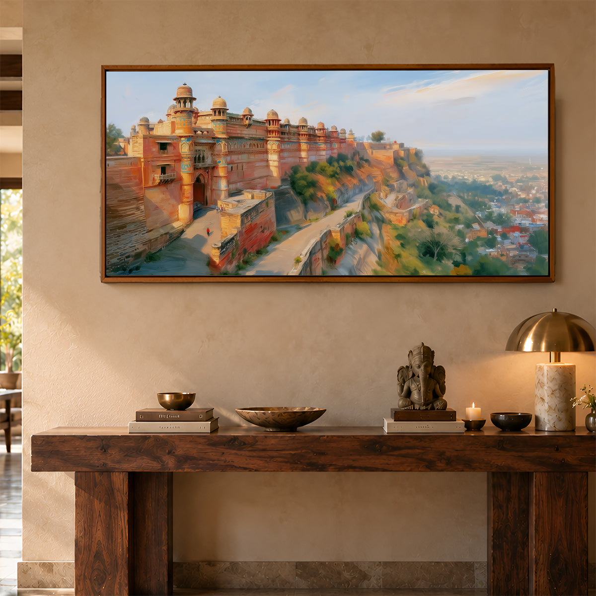 Panoramic Indian Painting in a Lifestyle Setting
