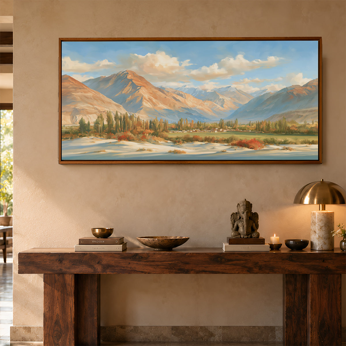Panoramic Indian Painting in a Lifestyle Setting