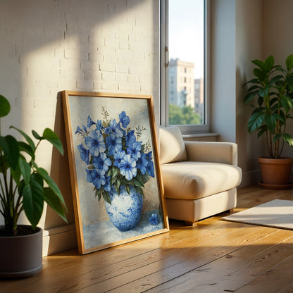 Blue Flowers in a Pot by Fleurs de la Terre