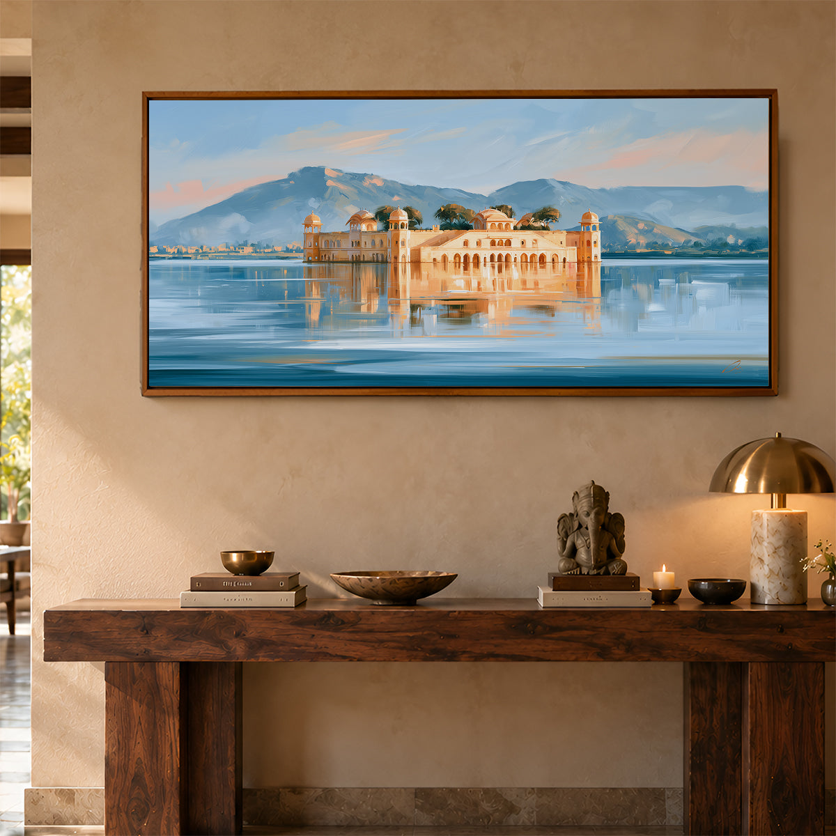 Panoramic Indian Painting in a Lifestyle Setting