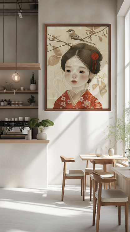 Buy Wall Art Japanese Girl And The Bird by Coffee Couture