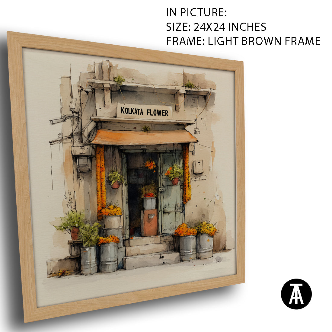 Artwork in Light Brown Frame