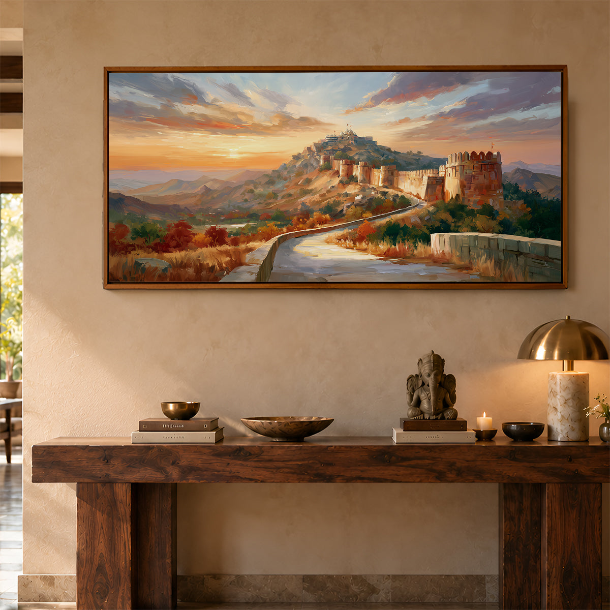 Panoramic Indian Painting in a Lifestyle Setting