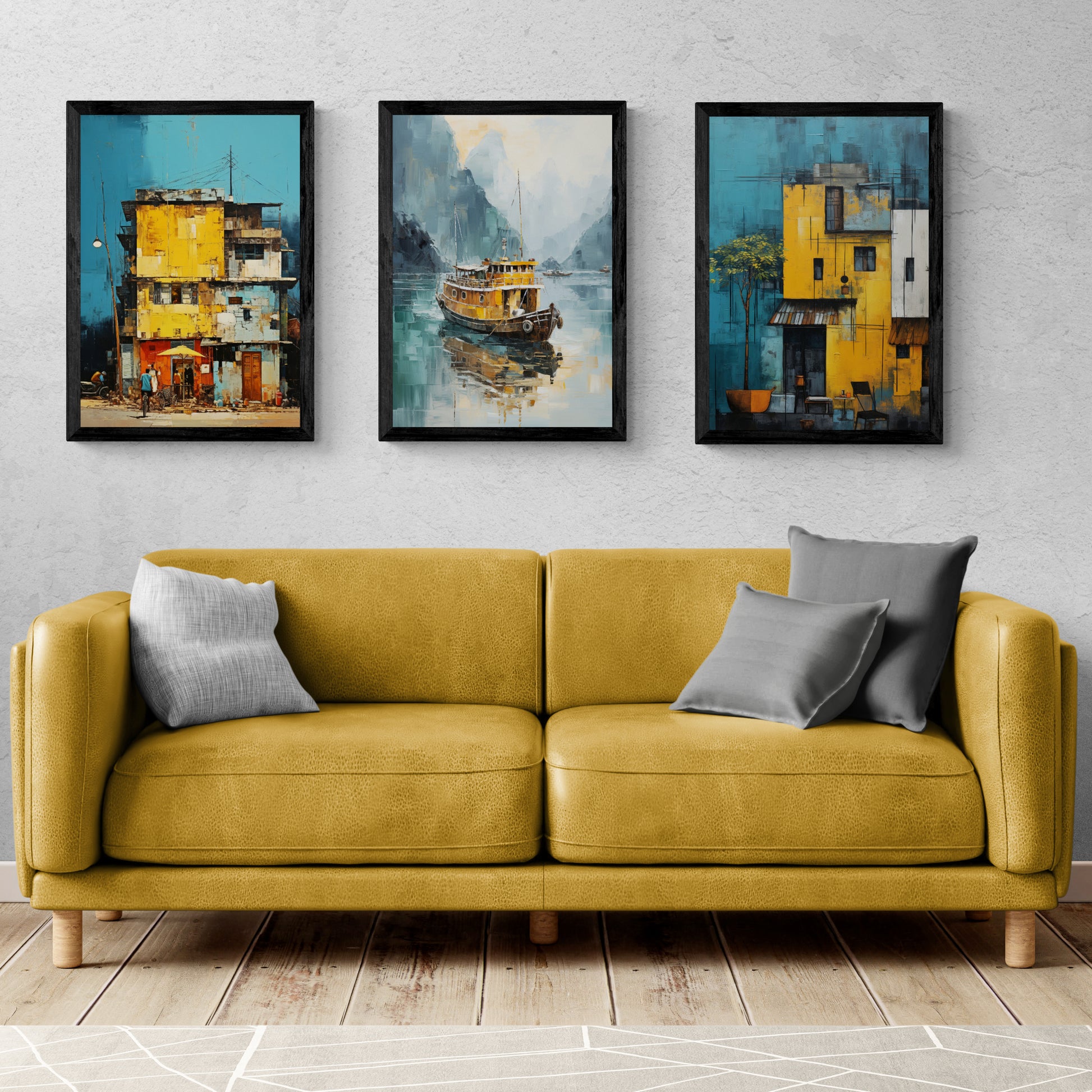Vietnamese Abstract Set Living Room Wall Painting ( 14X18 inches each)