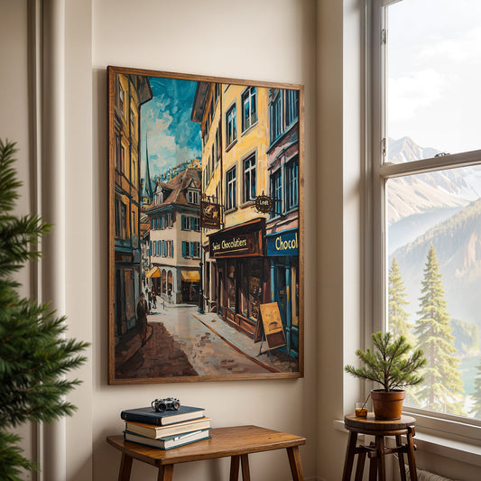 Swiss Alps Painting in a Lifestyle Setting