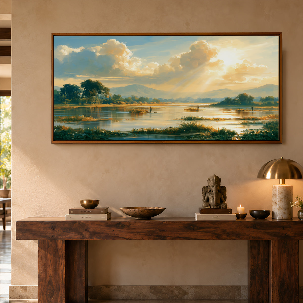Panoramic Indian Painting in a Lifestyle Setting