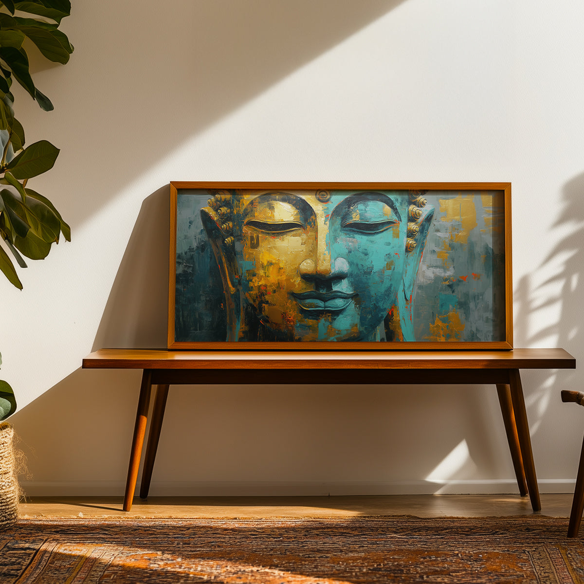 Lord Buddha in Abstract Teal by TravelArty