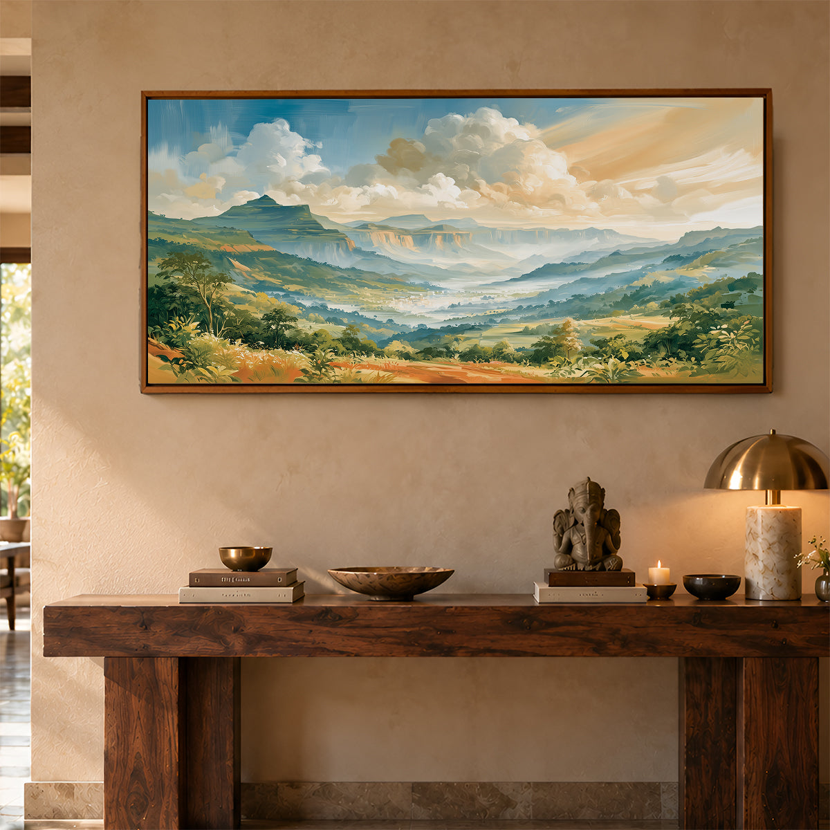 Panoramic Indian Painting in a Lifestyle Setting