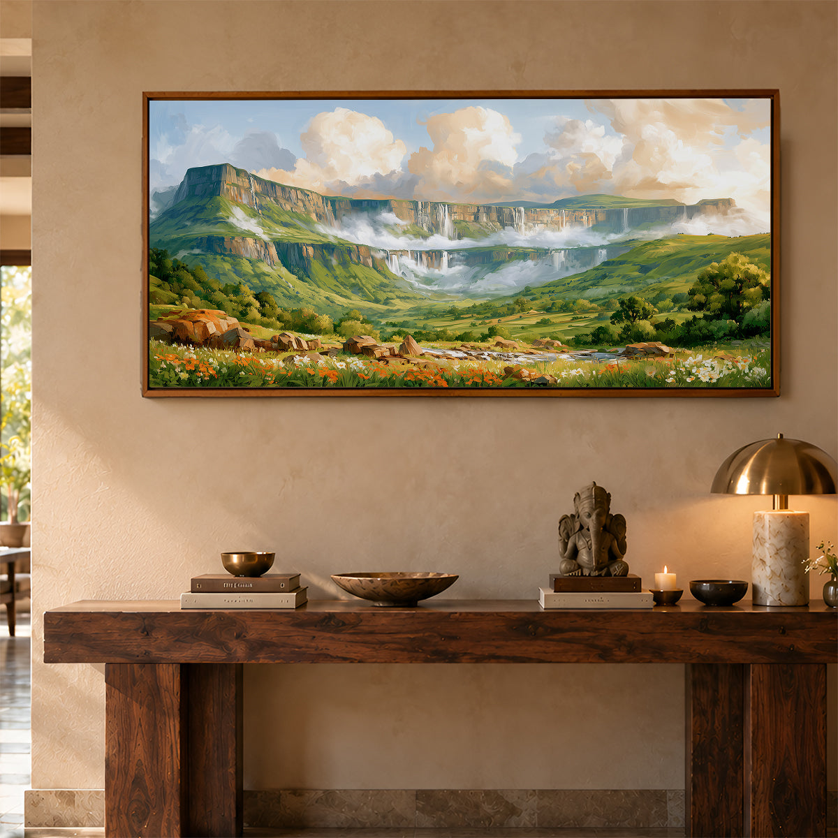 Panoramic Indian Painting in a Lifestyle Setting