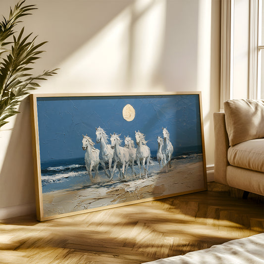 Moonlit Beach with Seven Horses - Vaastu Art