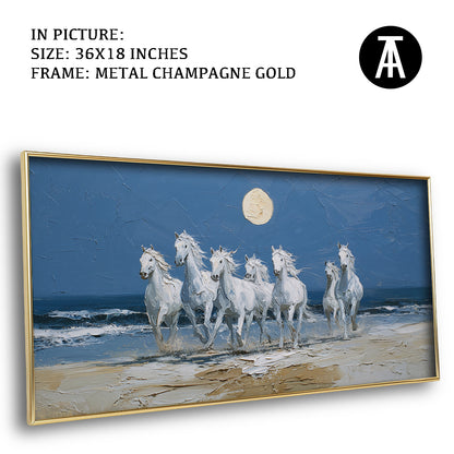 Moonlit Beach with Seven Horses - Vaastu Art