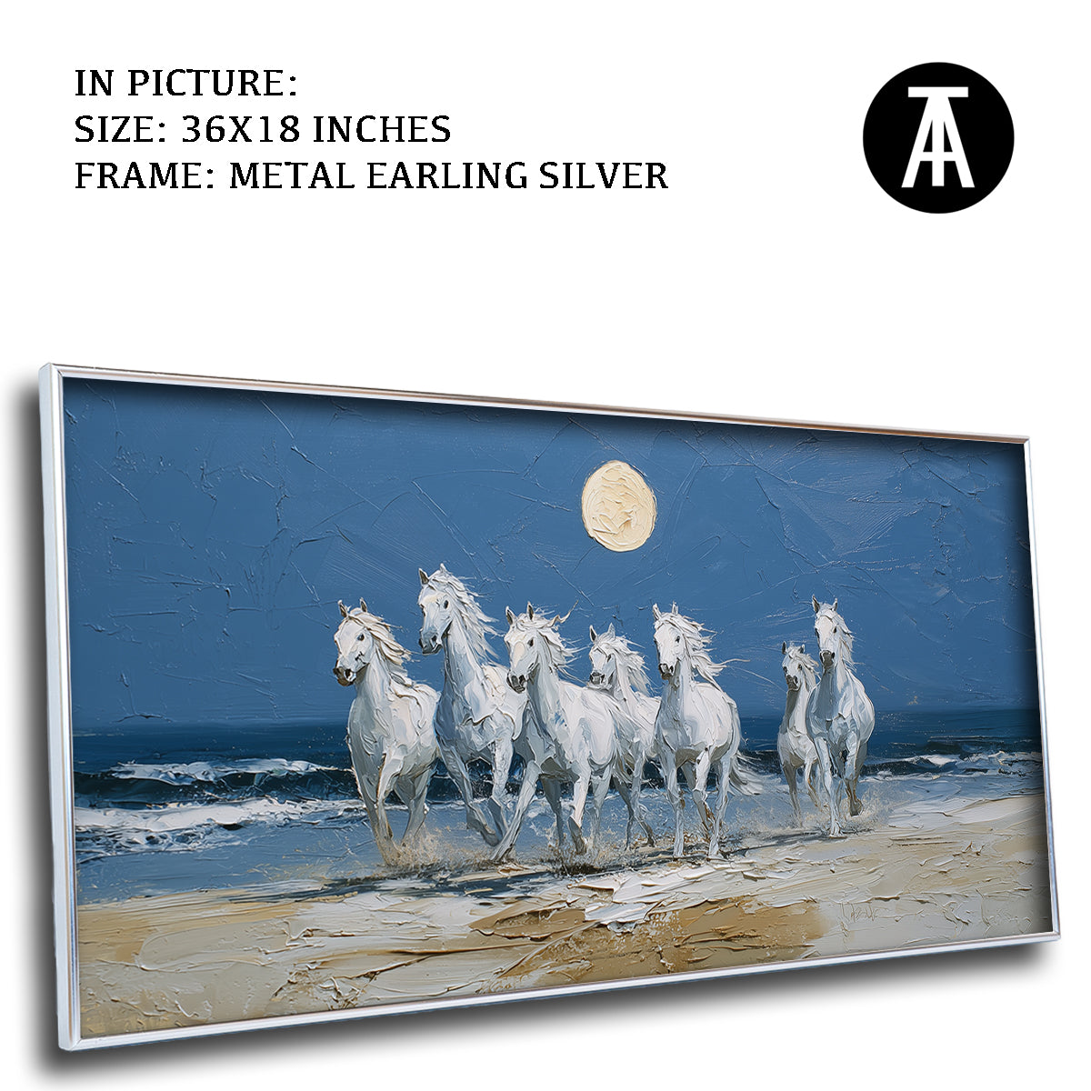 Moonlit Beach with Seven Horses - Vaastu Art