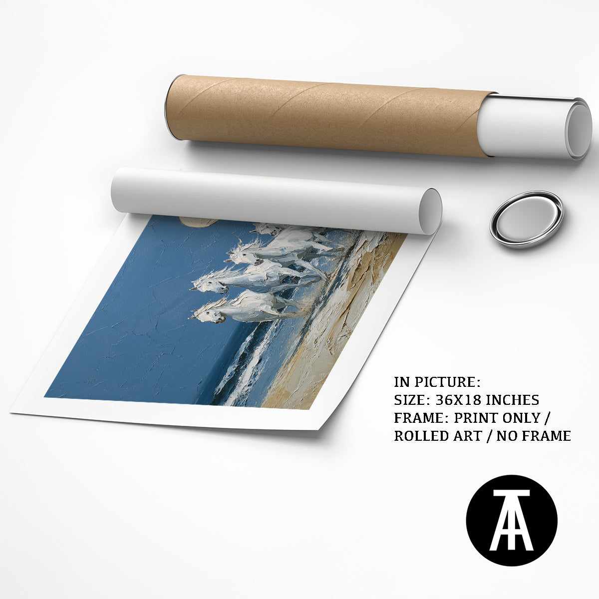 Moonlit Beach with Seven Horses - Vaastu Art