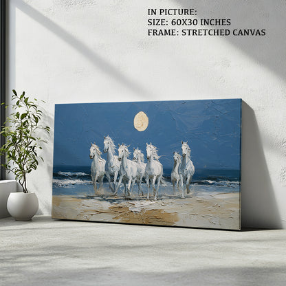 Moonlit Beach with Seven Horses - Vaastu Art