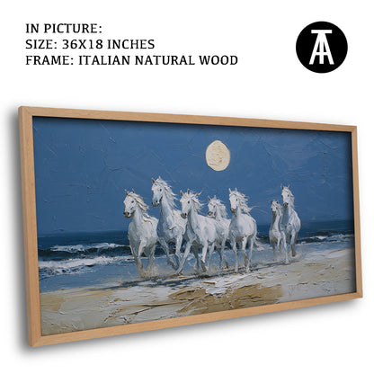 Moonlit Beach with Seven Horses - Vaastu Art