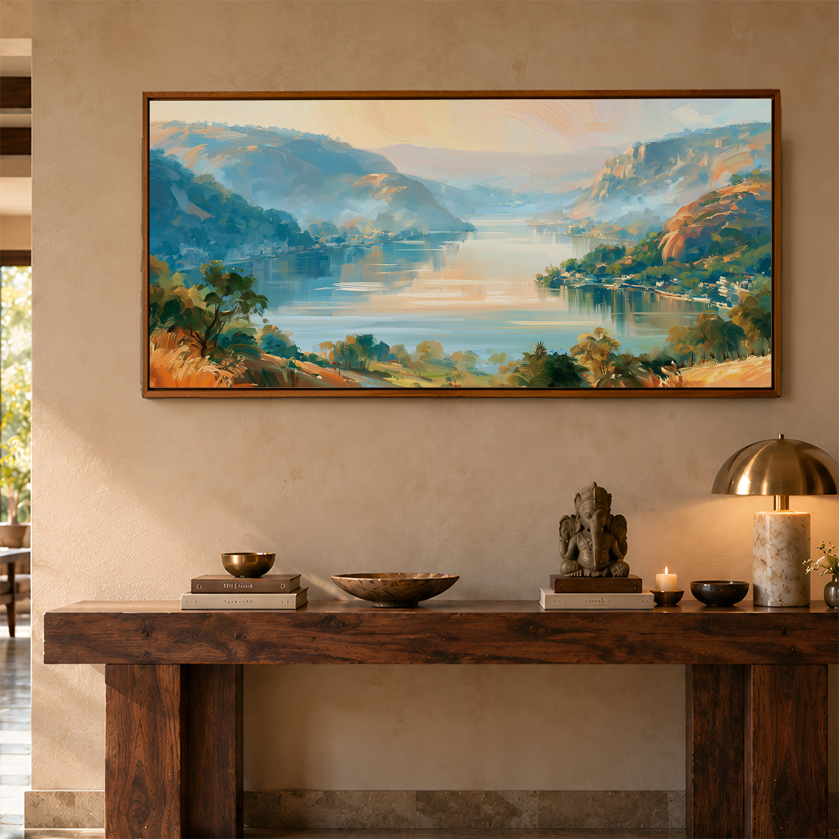 Panoramic Indian Painting in a Lifestyle Setting