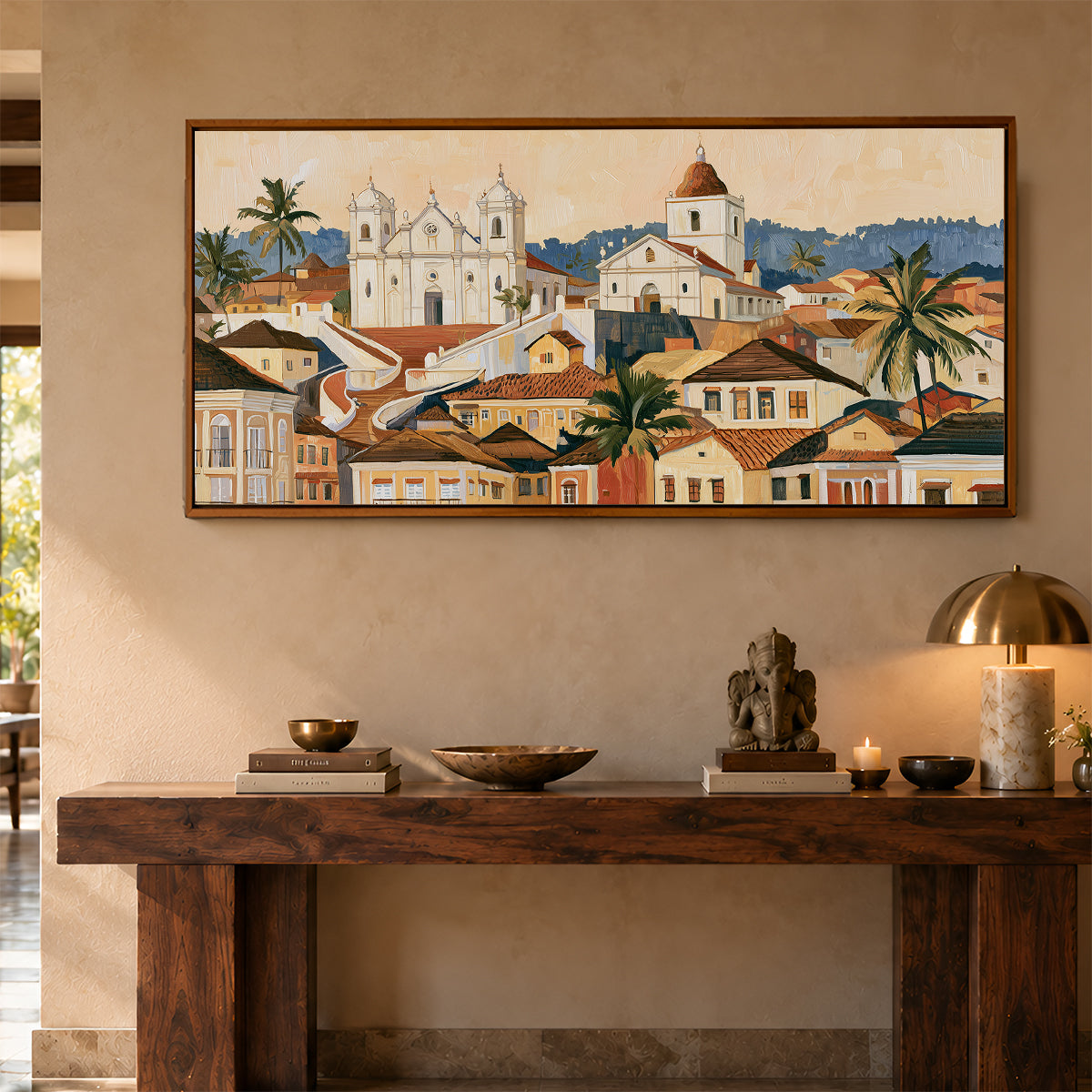Panoramic Indian Painting in a Lifestyle Setting
