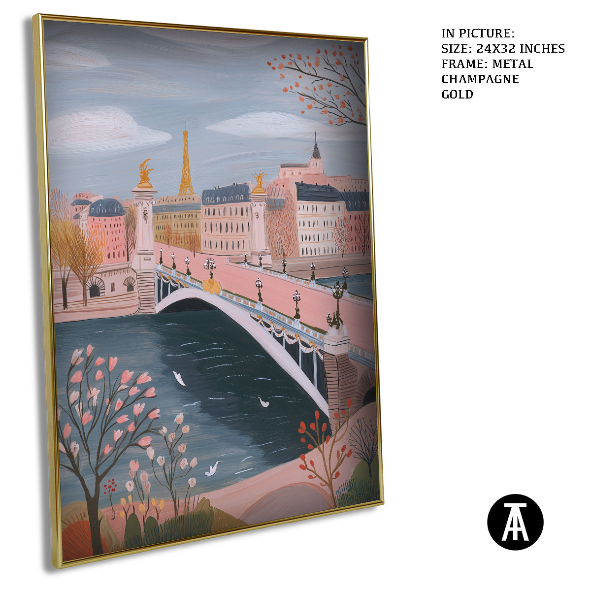 Artwork in Metal Champagne Gold Frame