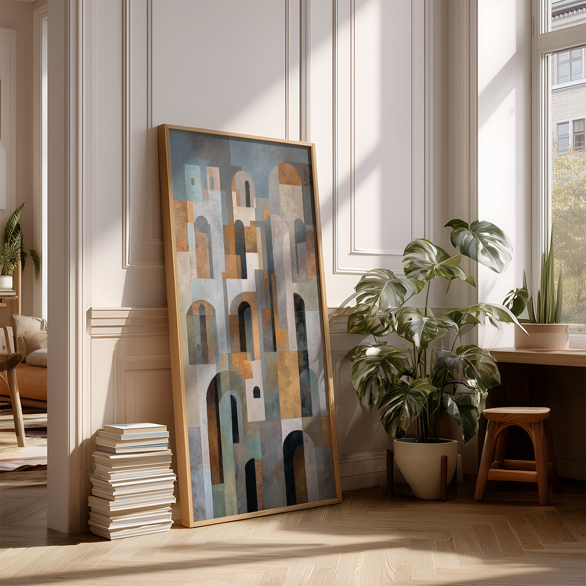 Panoramic Indian Painting in a Lifestyle Setting