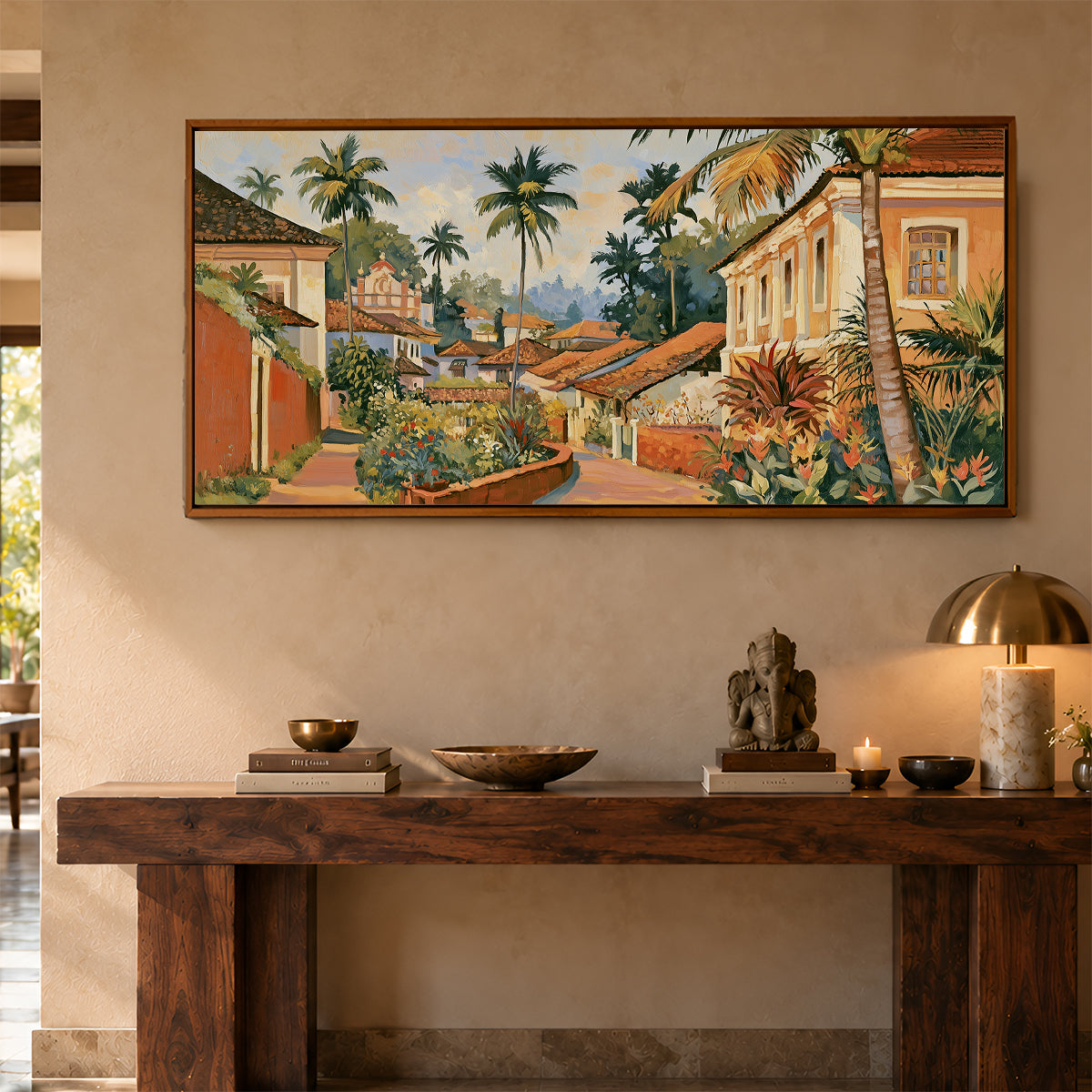 Panoramic Indian Painting in a Lifestyle Setting