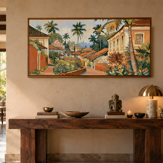 Panoramic Indian Painting in a Lifestyle Setting