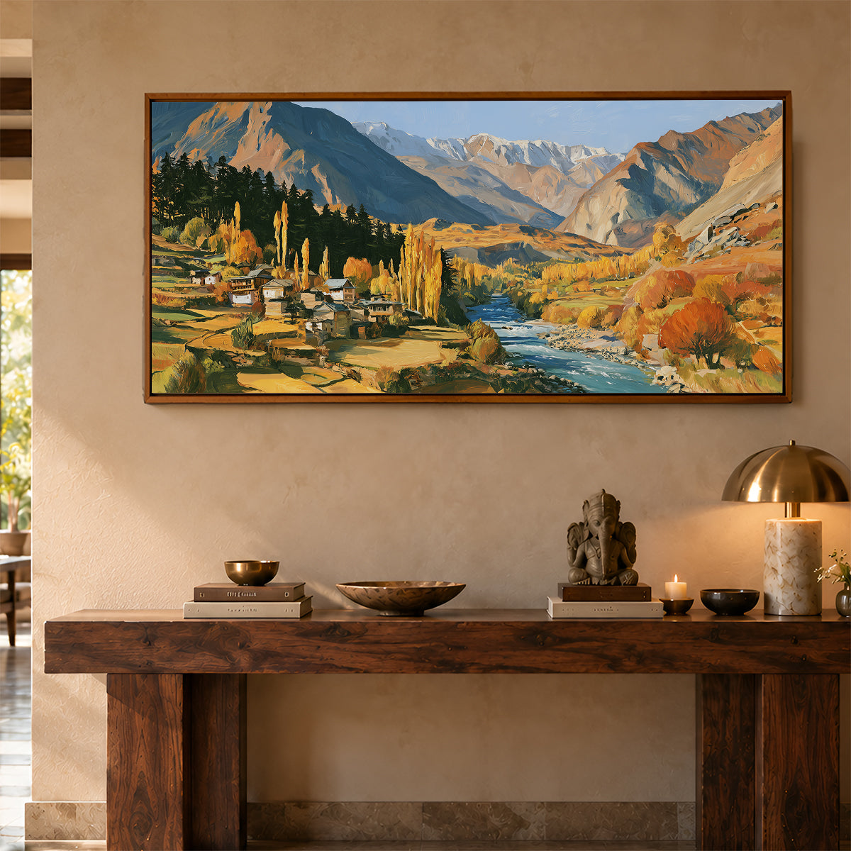 Panoramic Indian Painting in a Lifestyle Setting