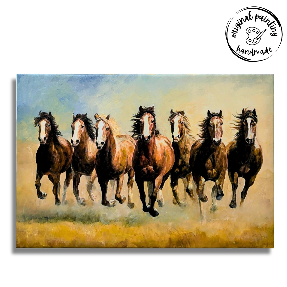 Seven Running Horses (Canvas Oil Painting - 90X60 cm)