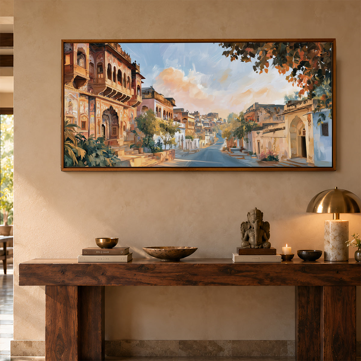 Panoramic Indian Painting in a Lifestyle Setting