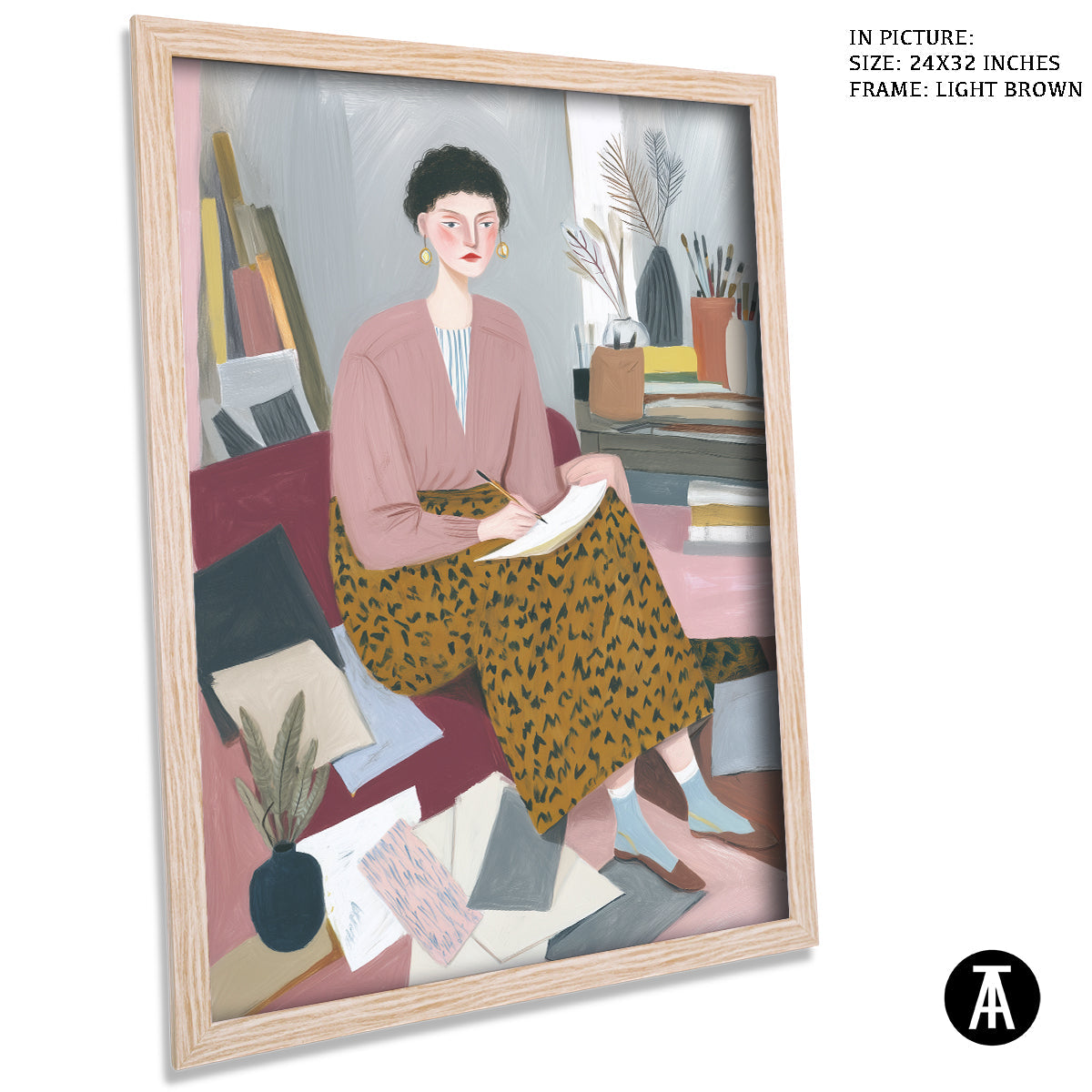 Artwork in Light Brown Frame