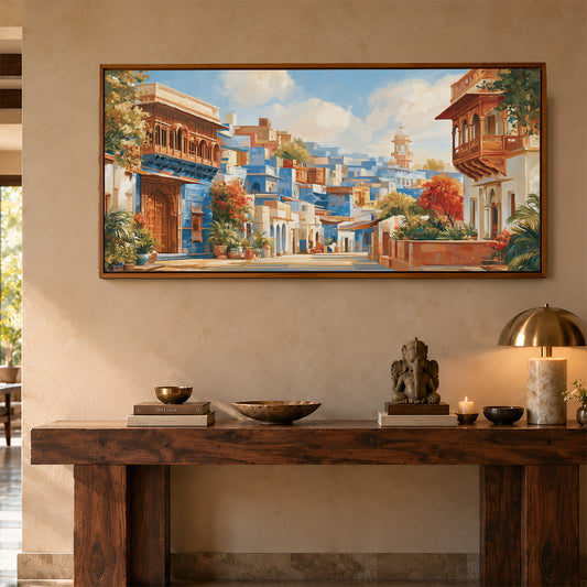 Panoramic Indian Painting in a Lifestyle Setting