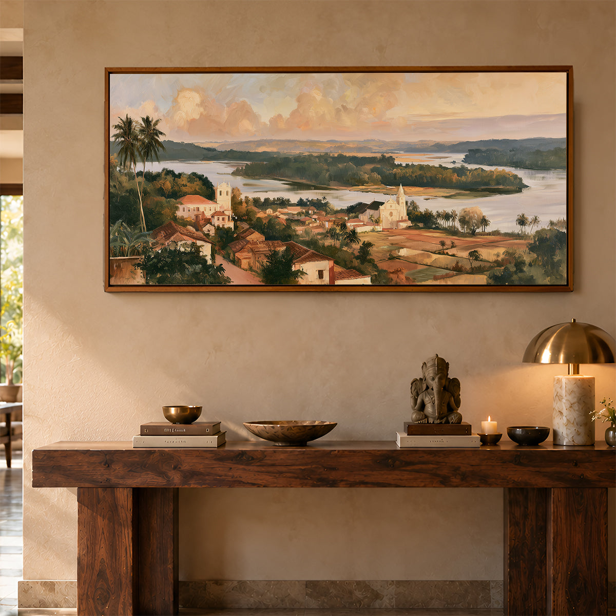 Panoramic Indian Painting in a Lifestyle Setting