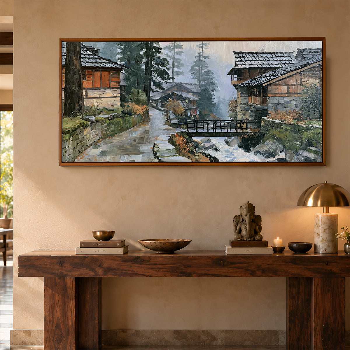Panoramic Indian Painting in a Lifestyle Setting